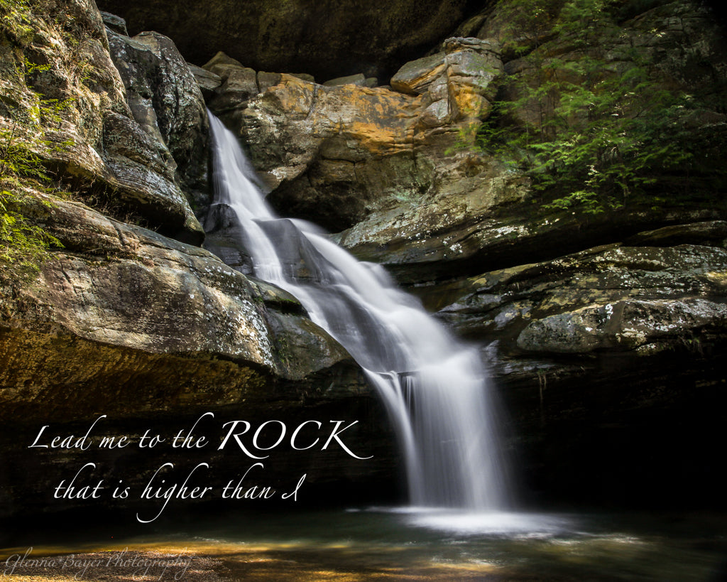 Cedar Falls in Spring at Hocking Hills, Ohio with scripture verse