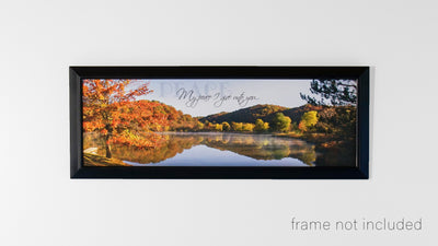 Framed print of Fall Landscape and Lake at Beech Fork State Park with scripture verse.