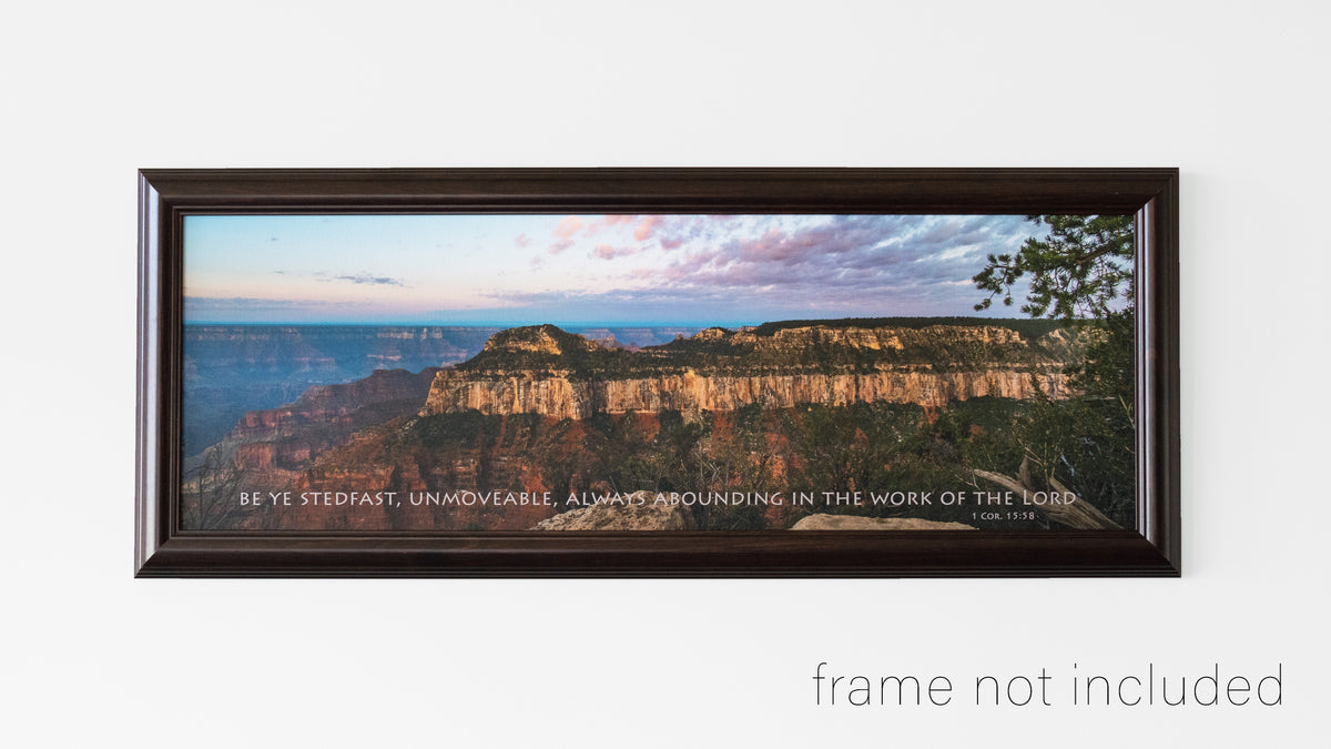 framed print of Pink and blue sunrise over the Grand Canyon panorama with scripture verse