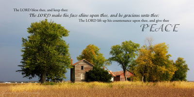 Old farm in fall with dark storm clouds in Darke County, Ohio with scripture verse