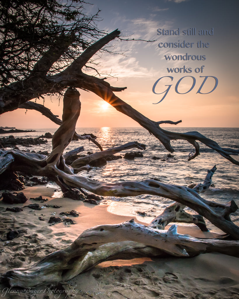 Hawaiian beach at Sunset with scripture verse
