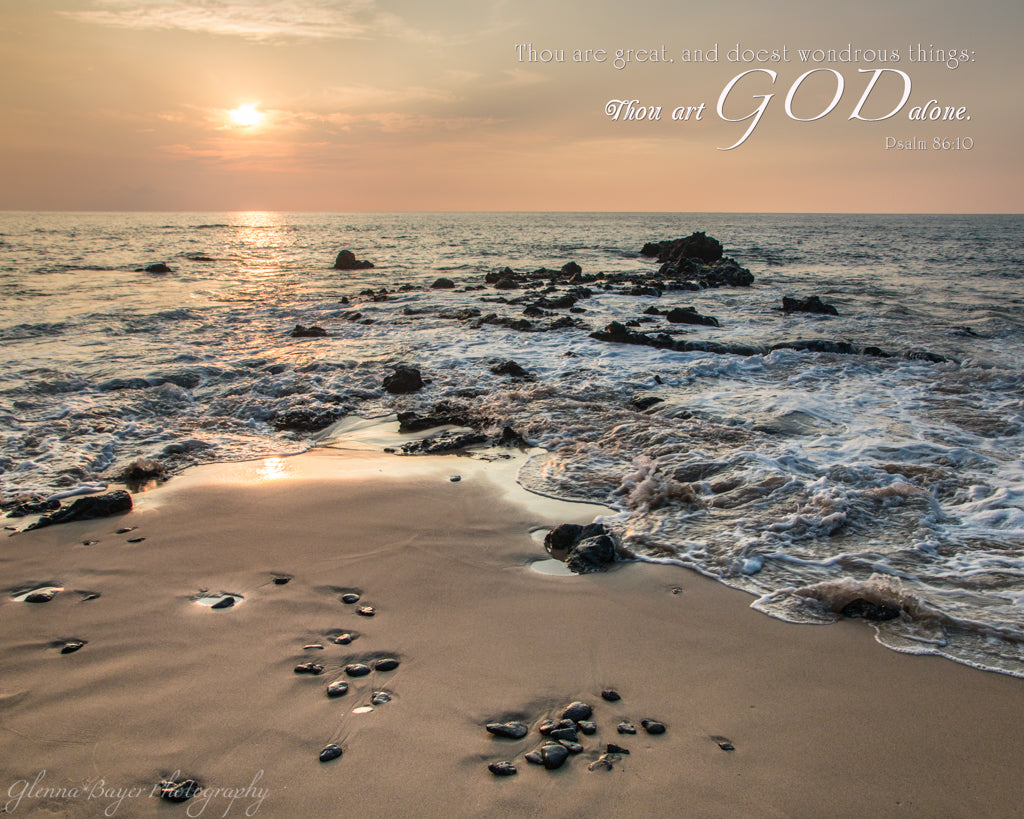 Hawaii beach at Sunset with scripture verse