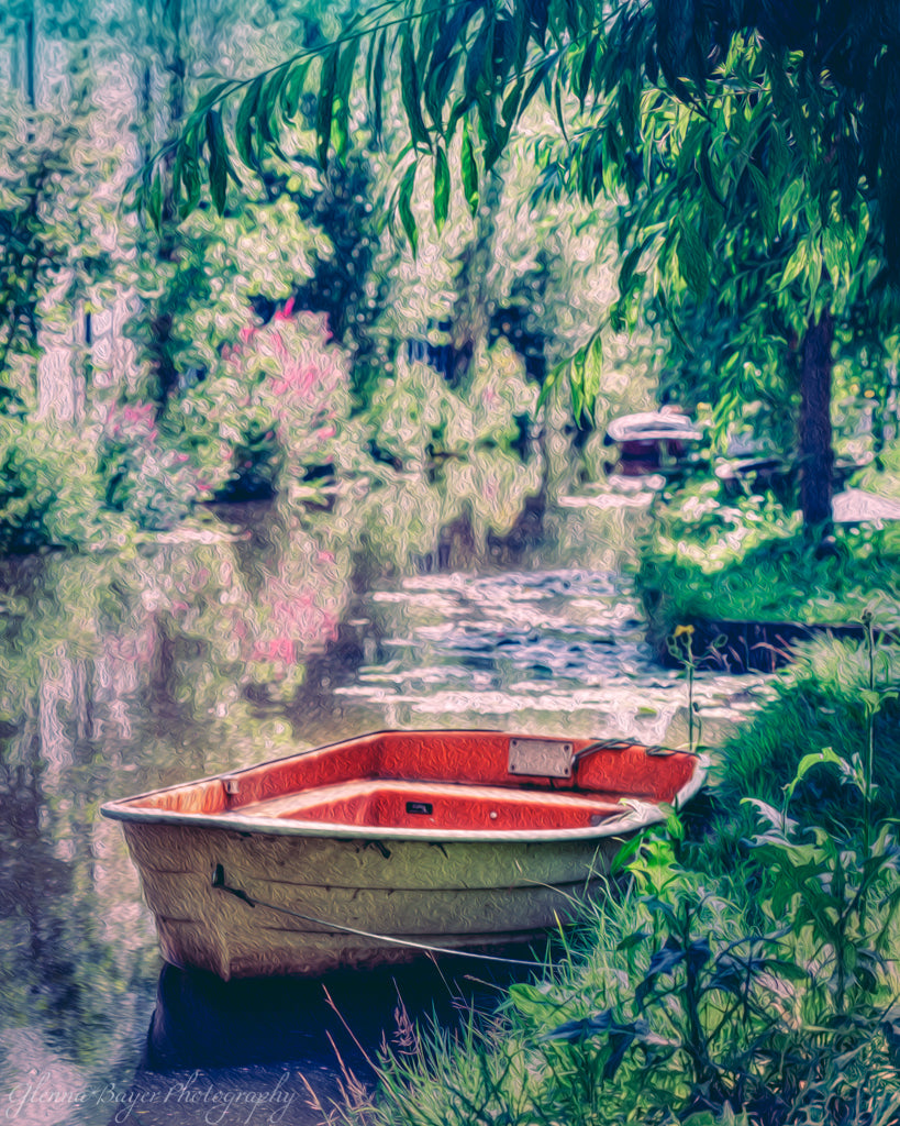 Red and White Rowboat in Holland Pond