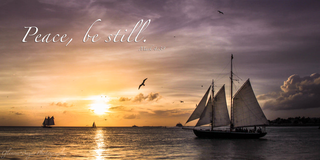 Sailing boat at sunset in Key West, Florida with scripture verse