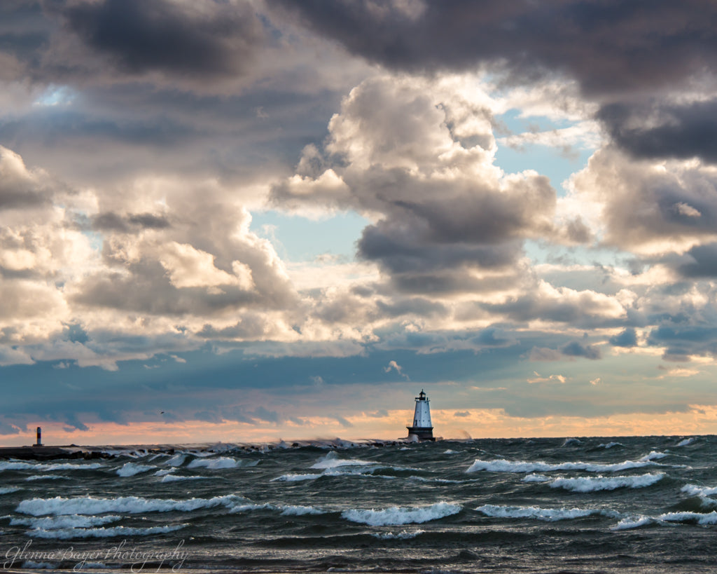 Ludington Lighthouse on Lake Michigan during sunset