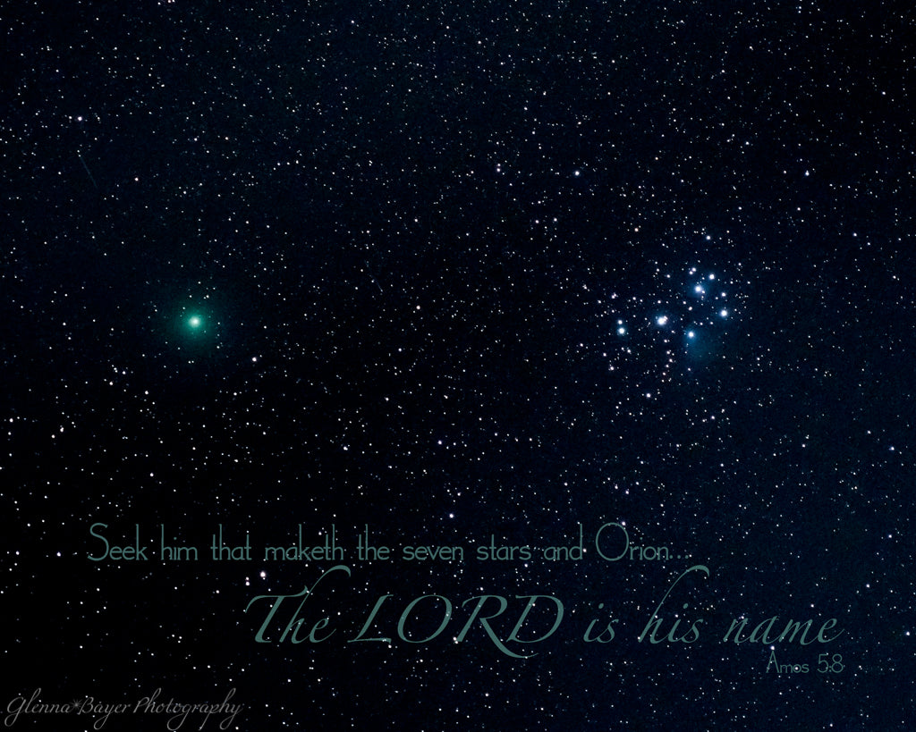 Comet 46P/Wirtanen with the three sisters and scripture verse