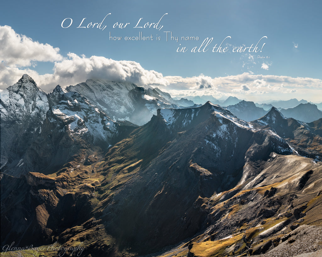 Swiss Alps at Schilthron with scripture verse
