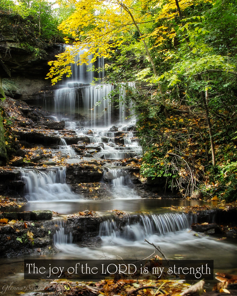 West Milton Cascades in fall with scripture verse